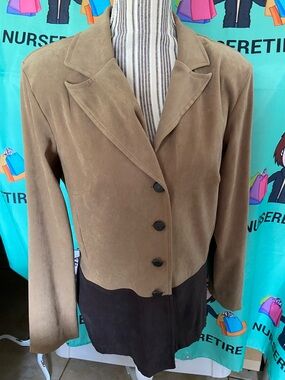 Women’s Two-Tone R & K Originals Suede like Blazer Jacket - Brown/Chocolate